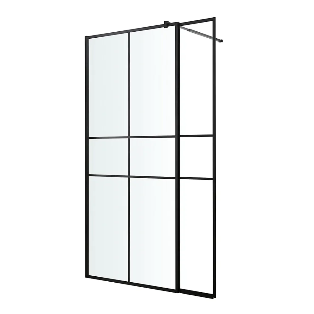 Paroi de douche walk in et volet verre transparent profilé noir 90 + 28 cm, GoodHome Ahti