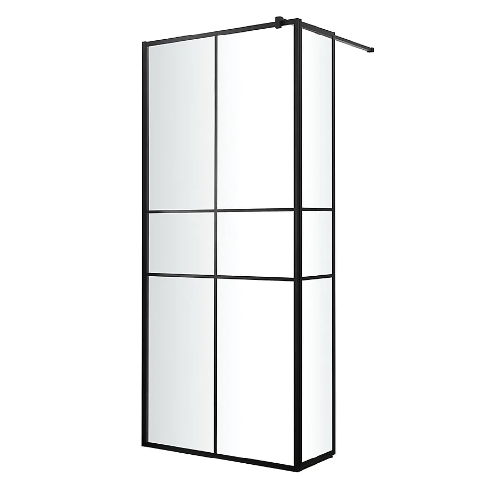 Paroi de douche walk in et volet verre transparent profilé noir 90 + 28 cm, GoodHome Ahti