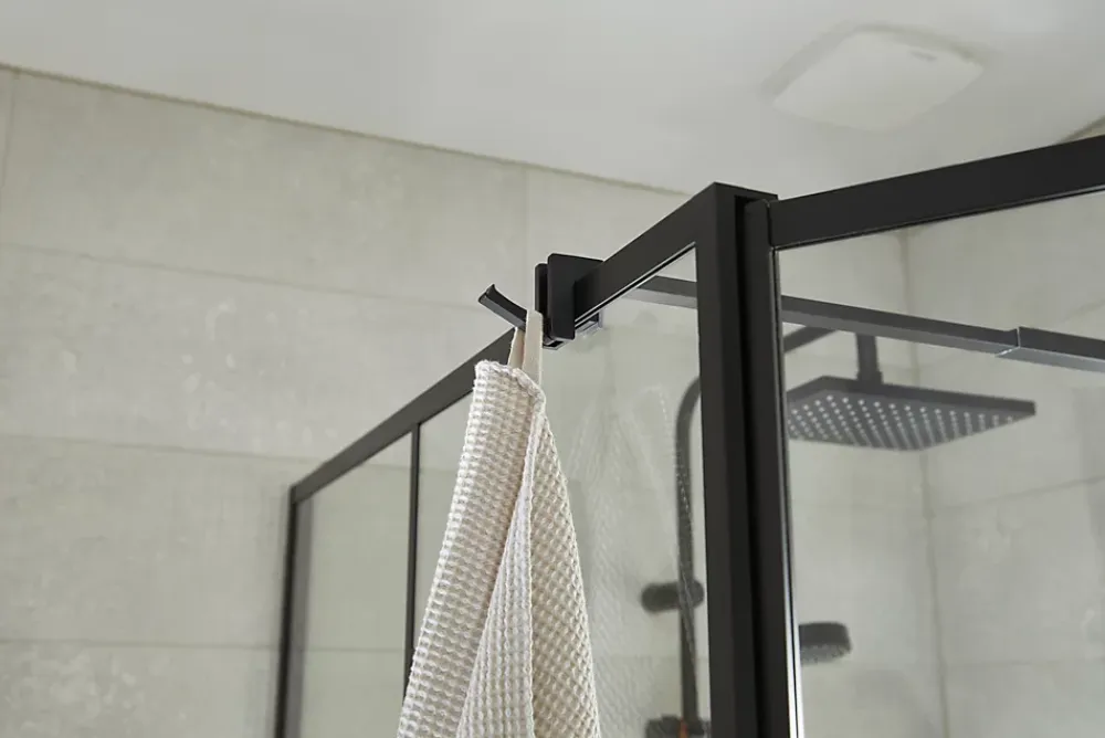 Paroi de douche walk in et volet verre transparent profilé noir 90 + 28 cm, GoodHome Ahti