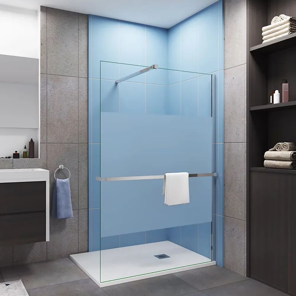 Paroi De Douche| Paroi de douche 120x200 cm - 8mm verre trempé bande dépoli + barre extensible 73-120 cm + Étagère de Douch 120 cm