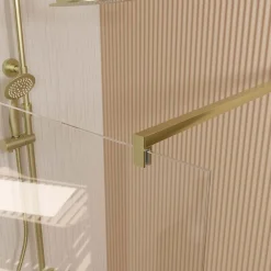 Aurlane Paroi de Douche 50x195 cm en Verre Trempé 5 mm - Finition Or Brossé - GOLD ELEMENTARY