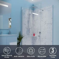Paroi De Douche|Cuisibane Paroi de douche 110x200 cm fixe CALYPSO - Verre 8 mm anticalcaire