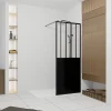 Aurlane Paroi de douche 80x200 cm type Verriere - Verre trempe et Structure aluminium noir mat - GLASSY
