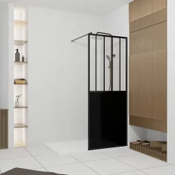 Aurlane Paroi de douche 80x200 cm type Verriere - Verre trempe et Structure aluminium noir mat - GLASSY