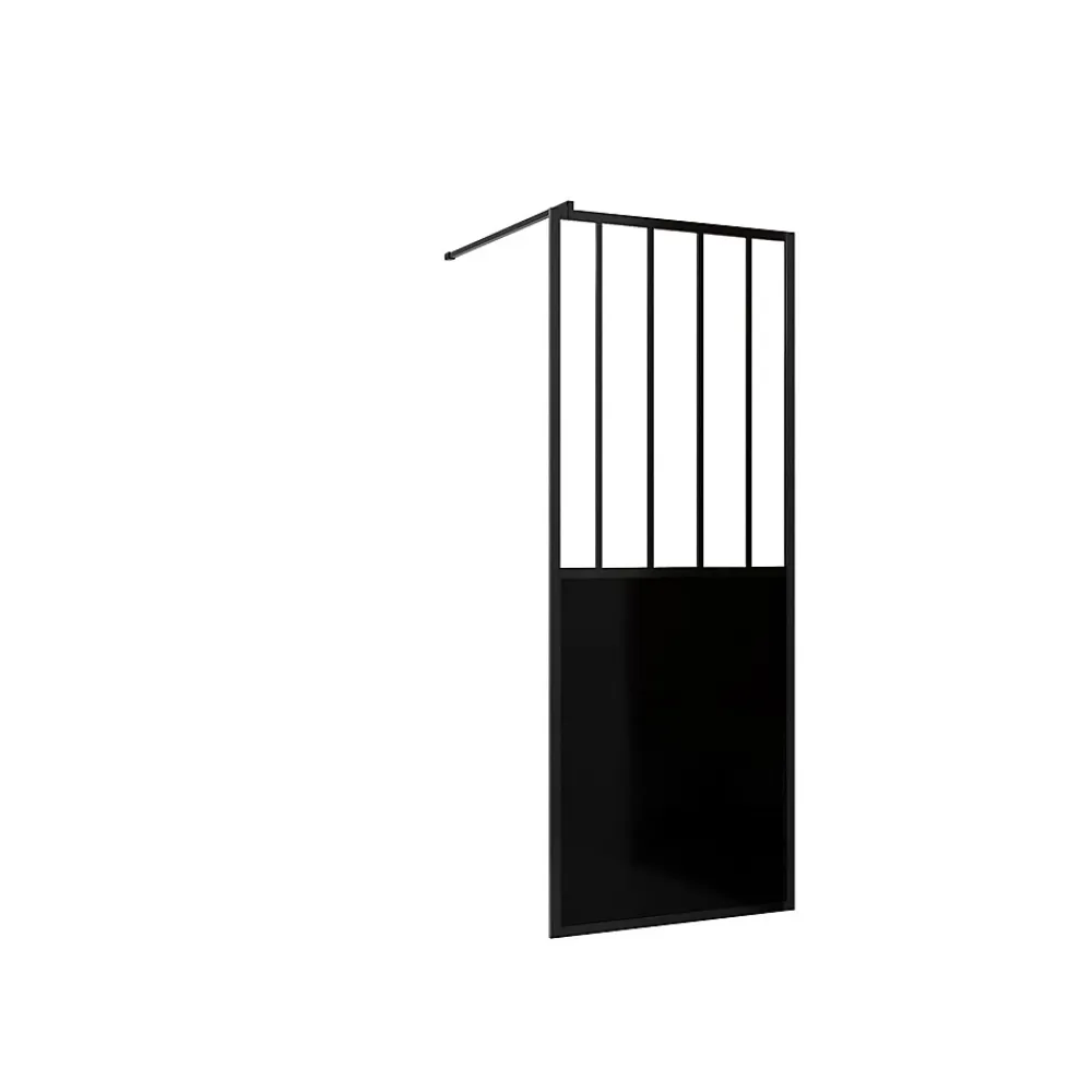 Aurlane Paroi de douche 80x200 cm type Verriere - Verre trempe et Structure aluminium noir mat - GLASSY