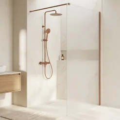 Paroi De Douche|Essebagno Paroi de douche 120x200 cm verre anticalcaire 6mm avec barre de fixation en aluminium Cuivre Brossé