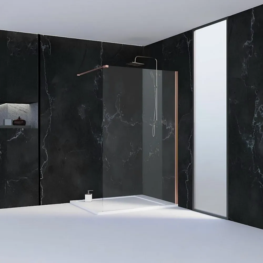 Paroi De Douche|Essebagno Paroi de douche 120x200 cm verre anticalcaire 6mm avec barre de fixation en aluminium Cuivre Brossé
