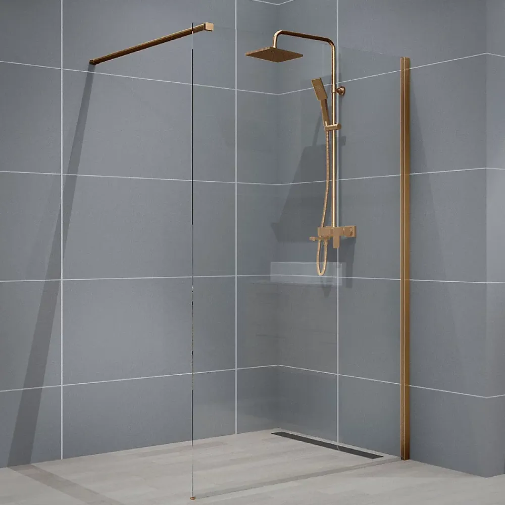 Paroi De Douche|Essebagno Paroi de douche 120x200 cm verre anticalcaire 6mm avec barre de fixation en aluminium Cuivre Brossé