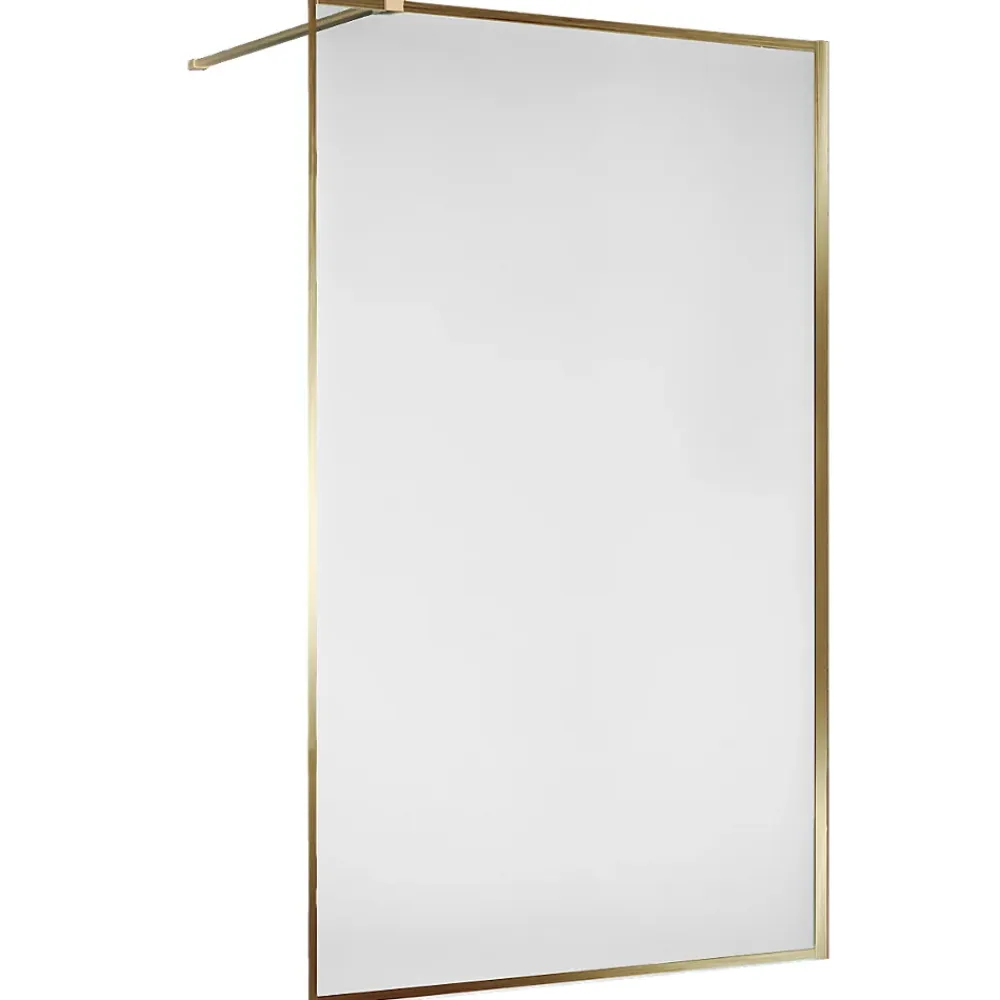 Paroi De Douche|Essebagno Paroi de douche 120x200 cm verre anticalcaire 6mm avec barre de fixation et cadre complet en aluminium Or Brossé Square