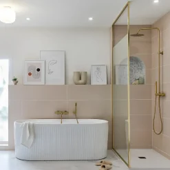 Paroi De Douche|Essebagno Paroi de douche 120x200 cm verre anticalcaire 6mm avec barre de fixation et cadre complet en aluminium Or Brossé Square