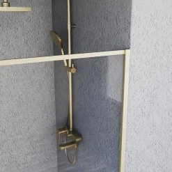 Paroi De Douche|Essebagno Paroi de douche 120x200 cm verre anticalcaire 6mm avec barre de fixation et cadre complet en aluminium Or Brossé Square