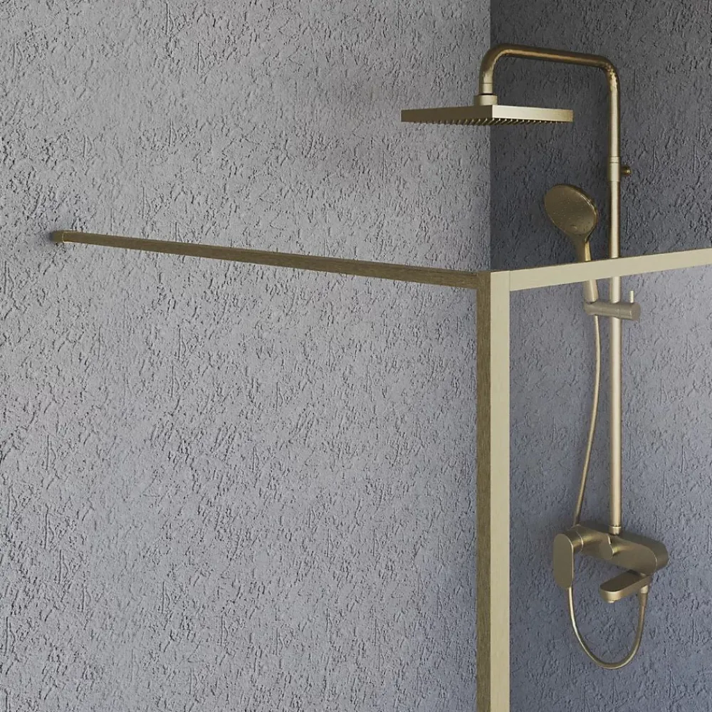 Paroi De Douche|Essebagno Paroi de douche 120x200 cm verre anticalcaire 6mm avec barre de fixation et cadre complet en aluminium Or Brossé Square