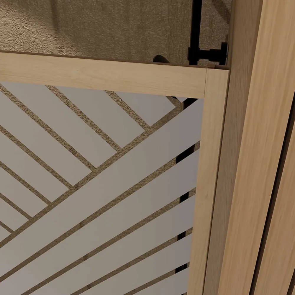 Aurlane Paroi de douche 120x200 HINATA - Style Japandi Geometrique - Cadre Effet Bois - Verre 6mm