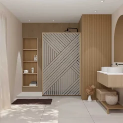 Aurlane Paroi de douche 120x200 HINATA - Style Japandi Geometrique - Cadre Effet Bois - Verre 6mm