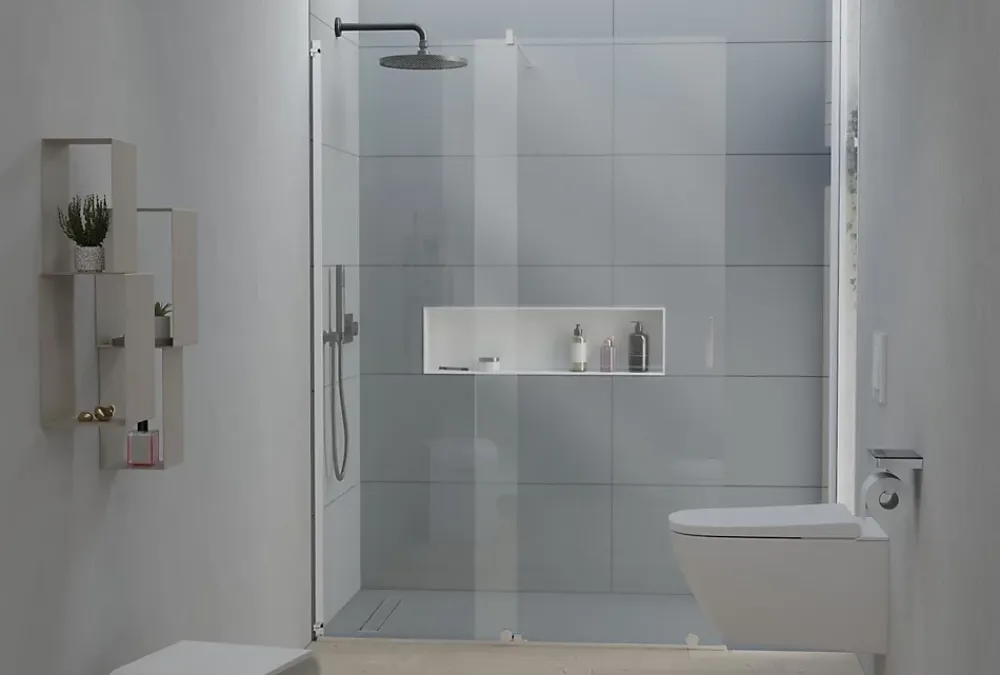 Paroi de douche 195x140cm en verre claire 8mm, Cabine de douche porte coulissante - NT101