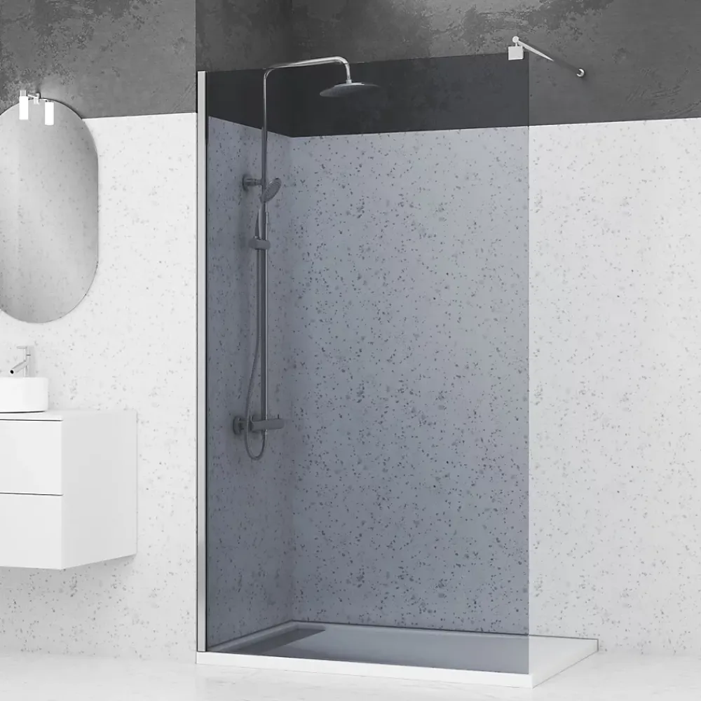Paroi De Douche|Aurlane Paroi de Douche 120x200cm Verre Fumé 8mm - Barre de Fixation Extensible et Profil Chrome