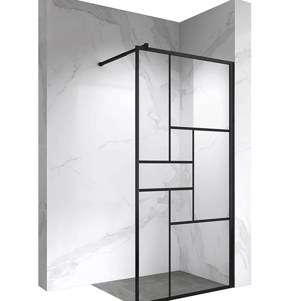 Paroi De Douche| Paroi douche Italienne INEA noir 100 x 200 cm verre sérigraphié 8mm, atelier, transparent - Saniverre