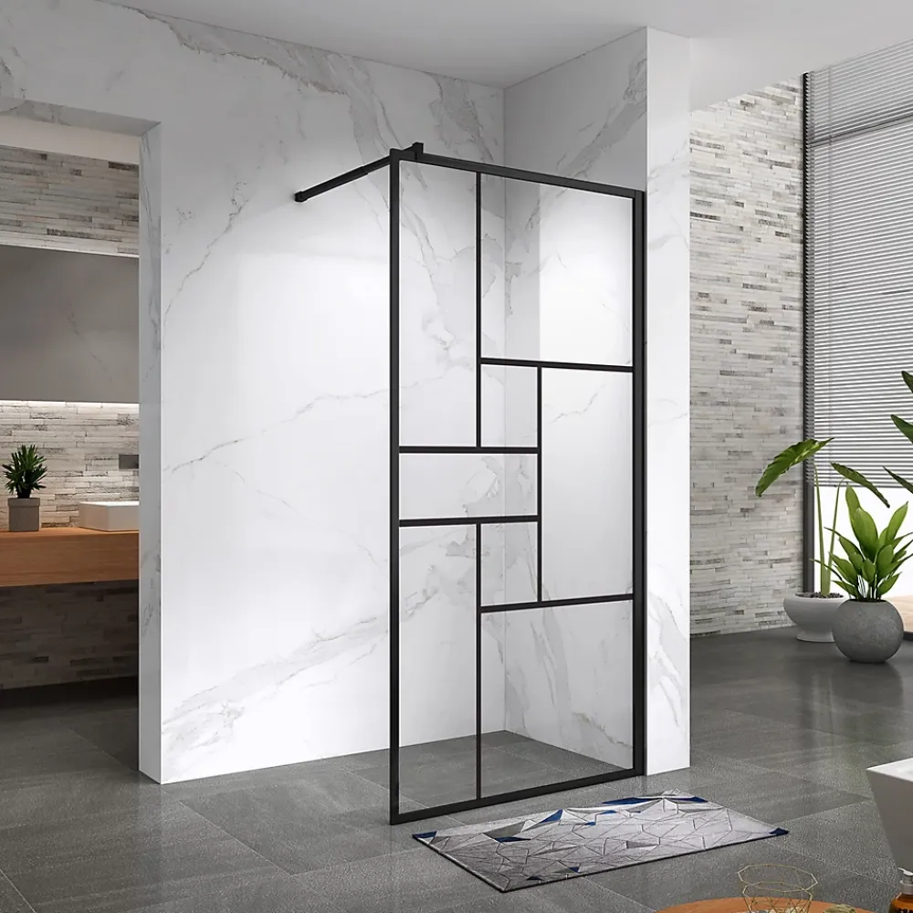 Paroi De Douche| Paroi douche Italienne INEA noir 100 x 200 cm verre sérigraphié 8mm, atelier, transparent - Saniverre