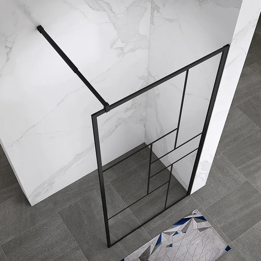 Paroi De Douche| Paroi douche Italienne INEA noir 100 x 200 cm verre sérigraphié 8mm, atelier, transparent - Saniverre