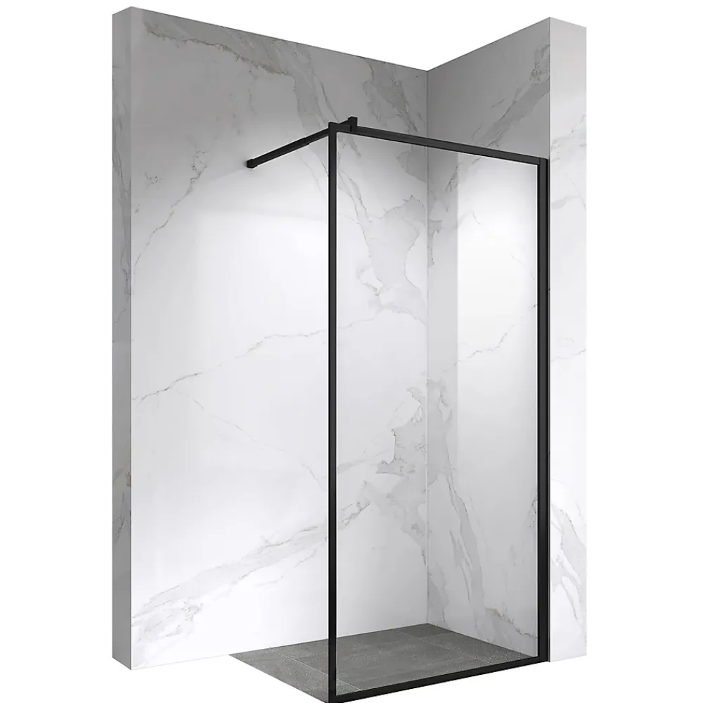 Paroi De Douche| Paroi douche Italienne LUCIA noir 90 x 200 cm, verre 8mm, transparent anticalcaire - Saniverre
