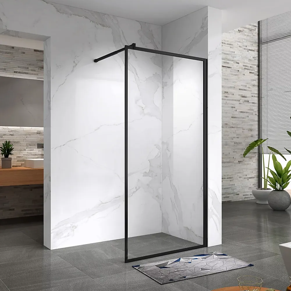 Paroi De Douche| Paroi douche Italienne LUCIA noir 90 x 200 cm, verre 8mm, transparent anticalcaire - Saniverre
