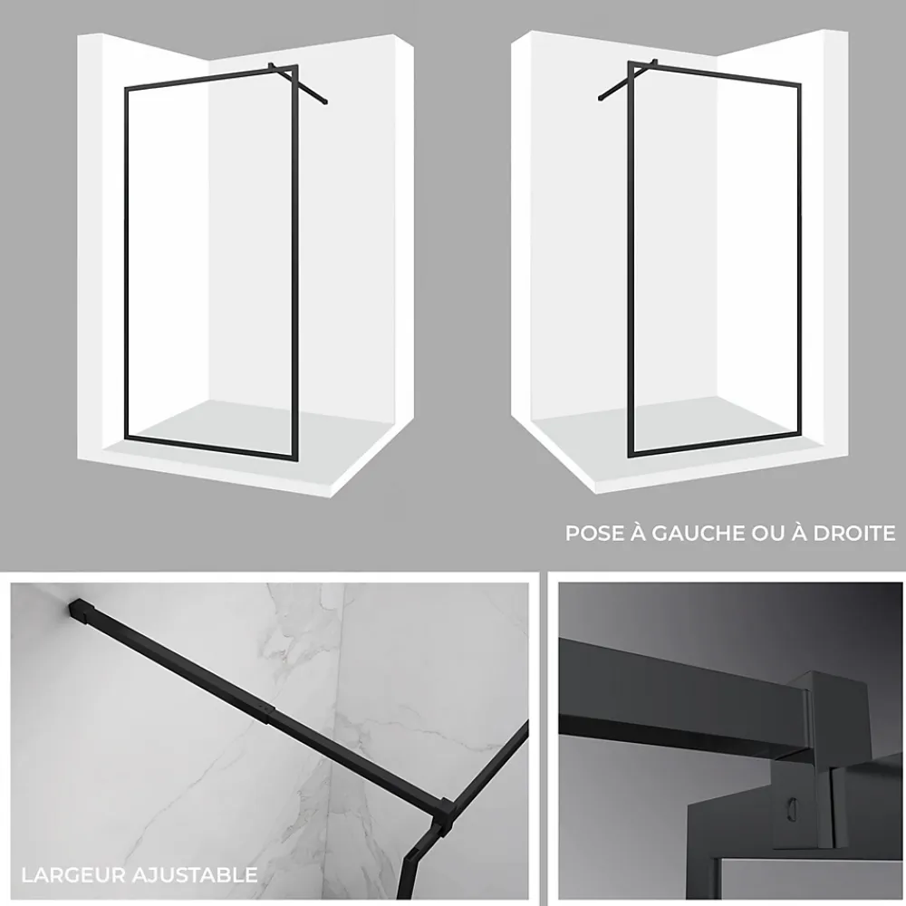 Paroi De Douche| Paroi douche Italienne LUCIA noir 90 x 200 cm, verre 8mm, transparent anticalcaire - Saniverre