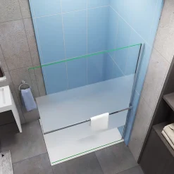 Paroi De Douche| Paroi douche italienne 120x200 cm verre 8mm anticalcaire bande dépoli + Étagère de Douche alu chromé 120 cm