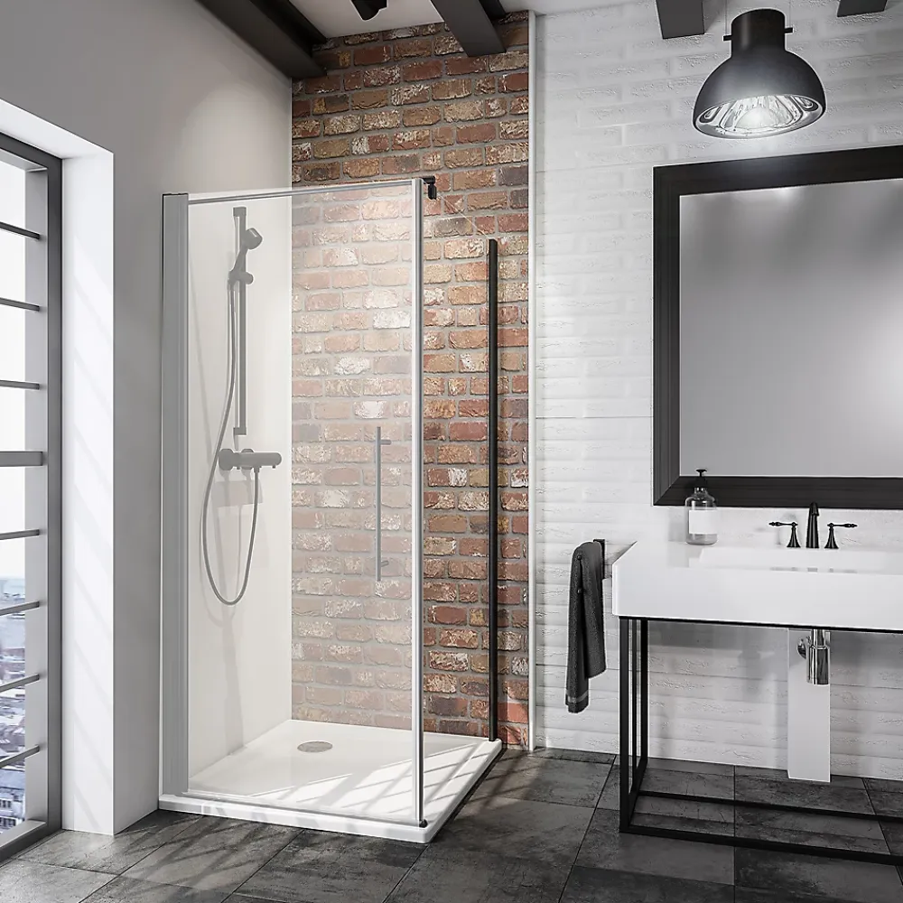 Paroi De Douche| Paroi latérale fixe pour porte de douche pivotante l.90xH.190cm, verre transparent anticalcaire 5mm, profilé noir, Schulte NewStyle