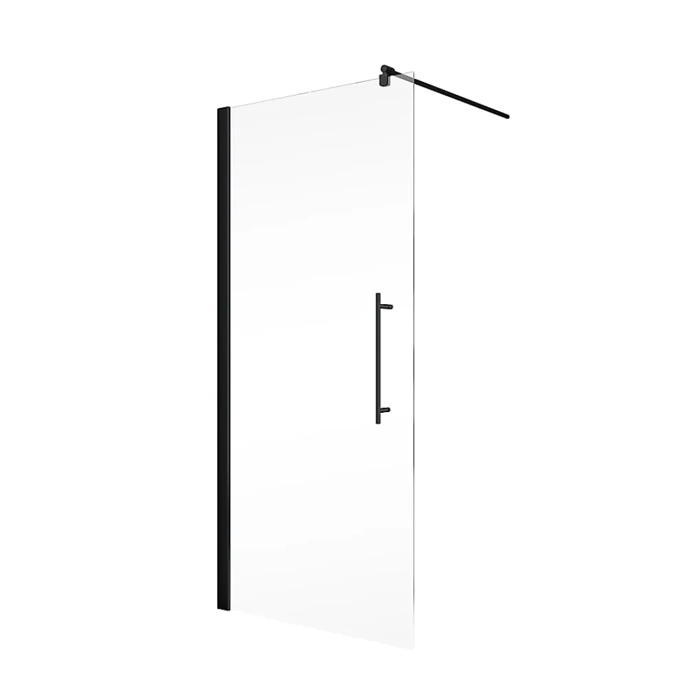 Paroi De Douche| Paroi latérale fixe pour porte de douche pivotante l.90xH.190cm, verre transparent anticalcaire 5mm, profilé noir, Schulte NewStyle