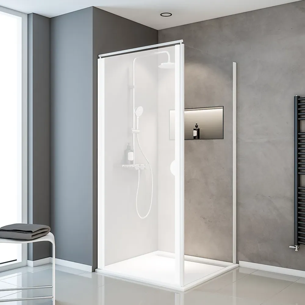 Paroi De Douche|Schulte Paroi latérale fixe pour porte de douche pivotante I.80xH.180cm, verre transparent 5mm, profilé blanc, Sunny