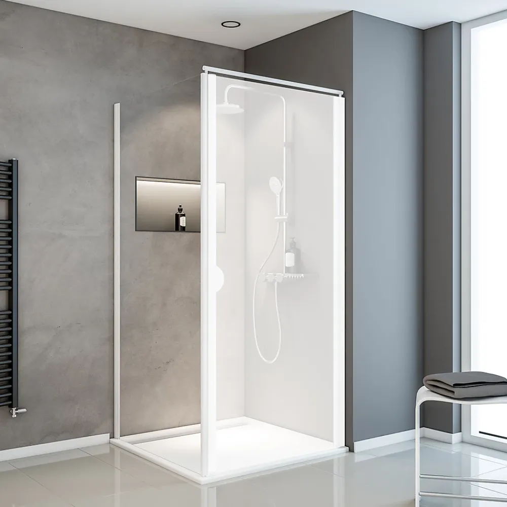 Paroi De Douche|Schulte Paroi latérale fixe pour porte de douche pivotante I.80xH.180cm, verre transparent 5mm, profilé blanc, Sunny