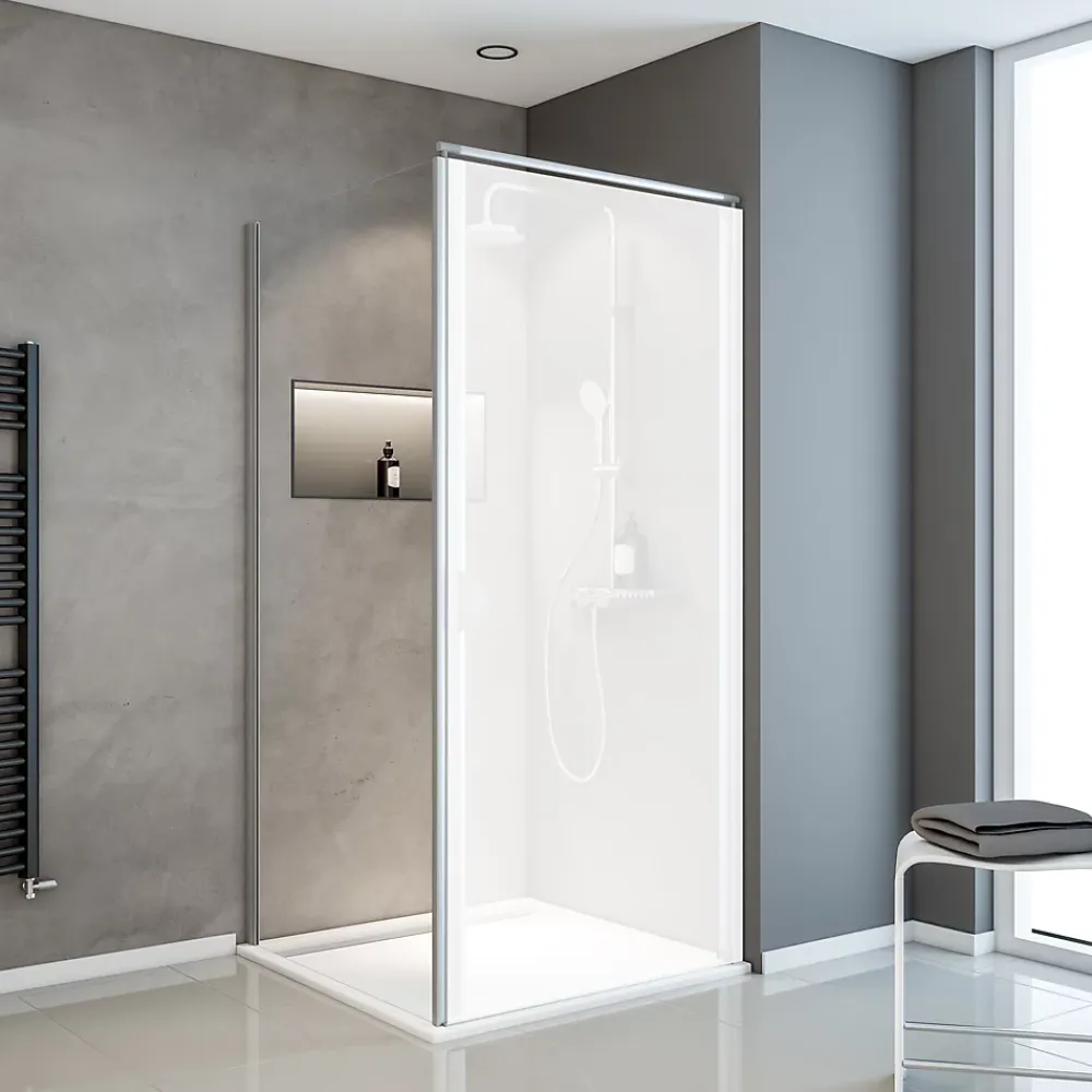 Schulte Paroi latérale fixe pour porte de douche pivotante I.80xH.180cm, verre transparent 5mm, profilé alu-argenté, Sunny
