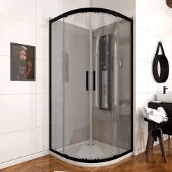 Porte De Douche|Aurlane Paroi porte de douche quart de cercle 90x90x200cm - PROFILE NOIR MAT - verre trempé 6mm