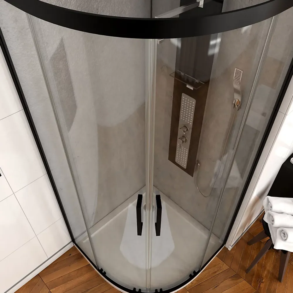 Porte De Douche|Aurlane Paroi porte de douche quart de cercle 90x90x200cm - PROFILE NOIR MAT - verre trempé 6mm
