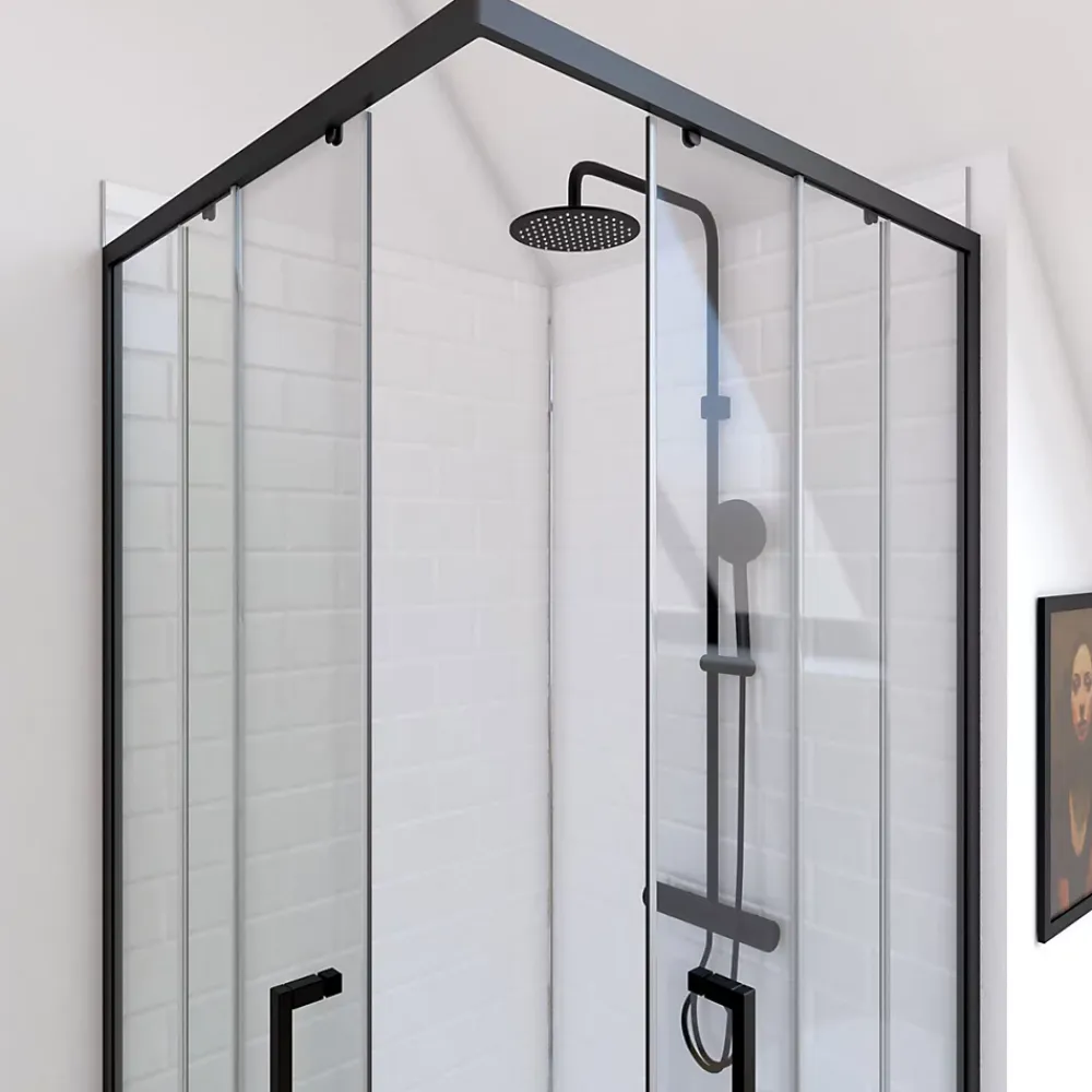 Paroi De Douche|Aurlane Parois de douche coulissantes esprit Indus (90x90 cm - Noir)