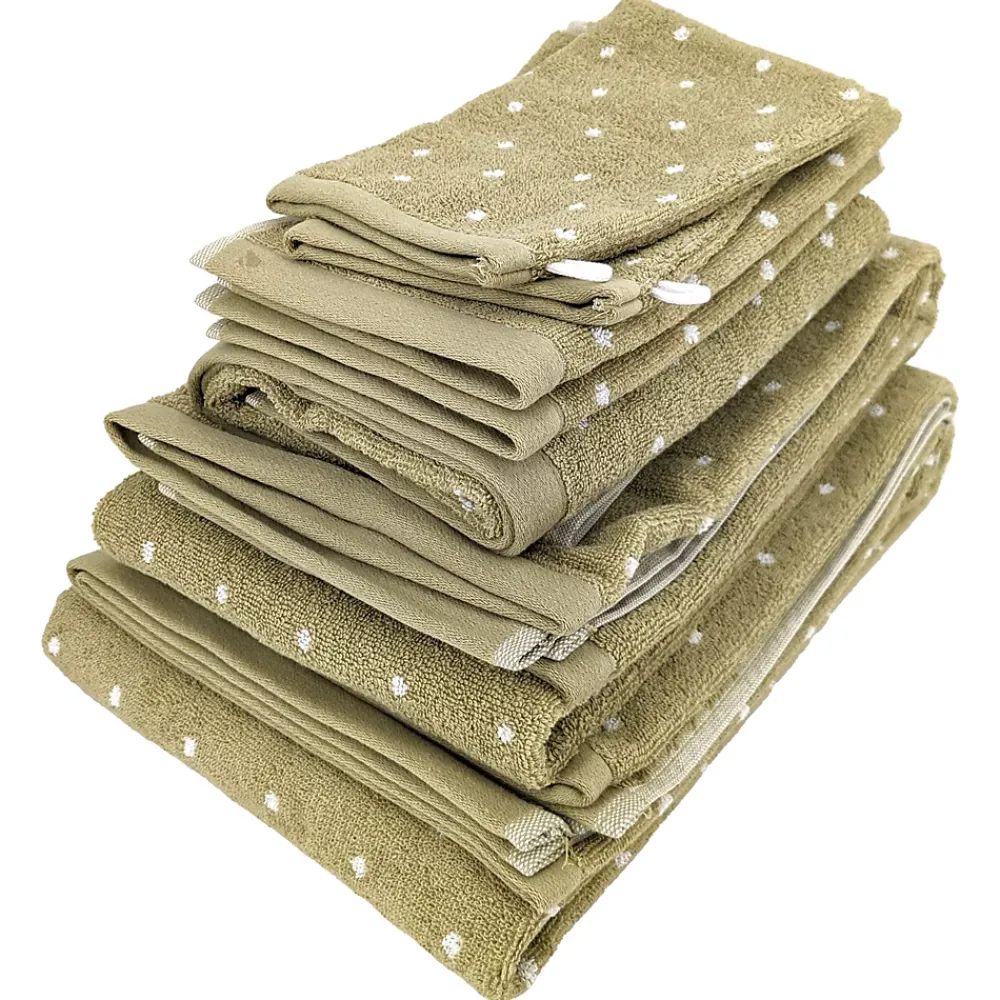 Linnea Parure de bain 7 pièces collection EFFICIENT DOTS vert olive