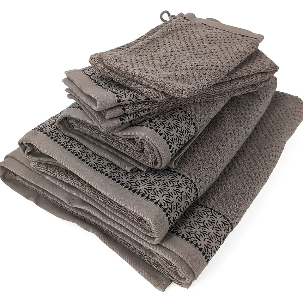 Serviette De Bain|Linnea Parure de bain 7 pièces collection OSAKA motif fleurs pur coton marron