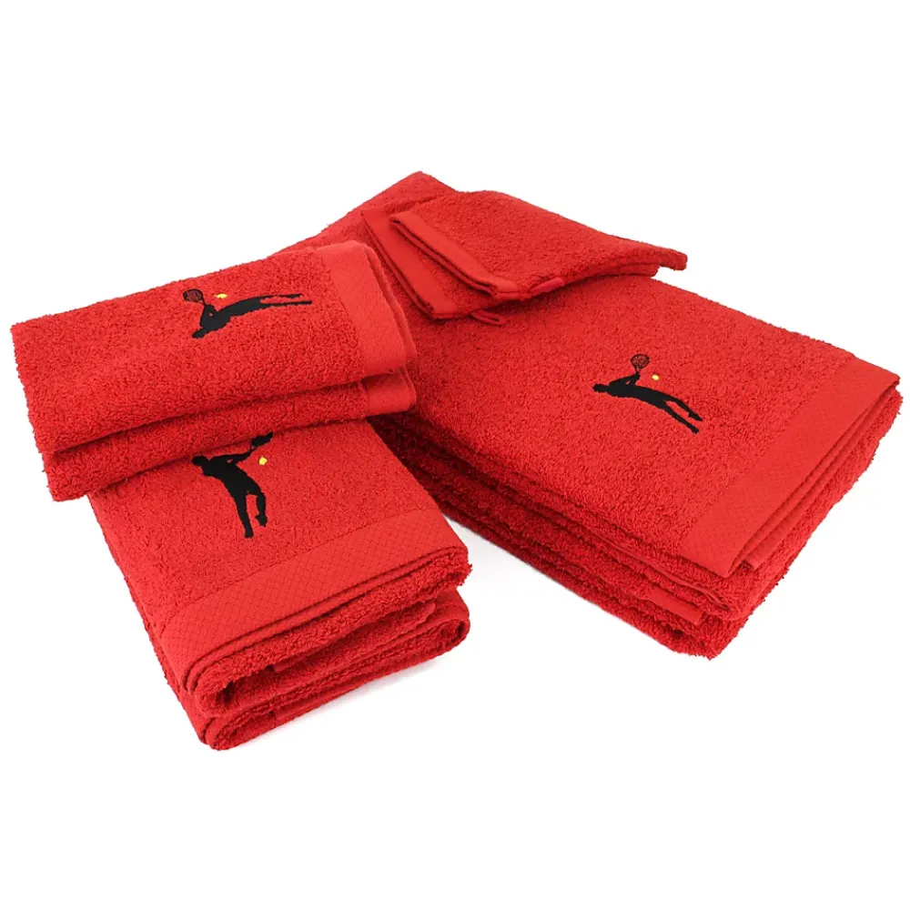 Serviette De Bain|Linnea Parure de bain 8 pièces coton 550g/m2 PURE TENNIS Rouge