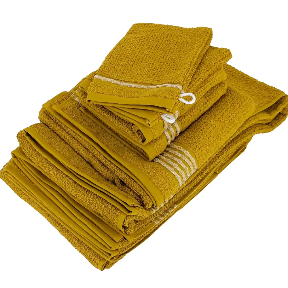 Linnea Parure de bain 7 pièces INTENSE à bordures blanches couleur jaune