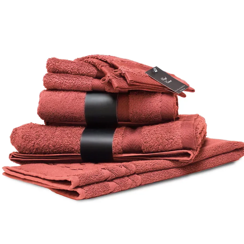 Serviette De Bain|Linnea Parure de bain 7 pièces ROYAL CRESENT Rouge Terre Cuite 650g/m2