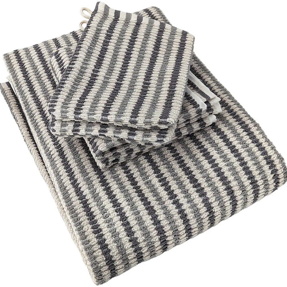 Linnea Parure de bain à rayures pur coton collection BREEZE 4 pièces gris