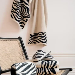 Linnea Parure de bain absorbante coton ZEBRA bordure beige 7 pièces