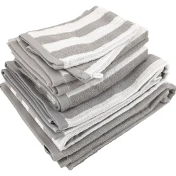 Serviette De Bain|Linnea Parure de bain coton collection EFFICIENCE STRIPES 7 pièces gris lunar