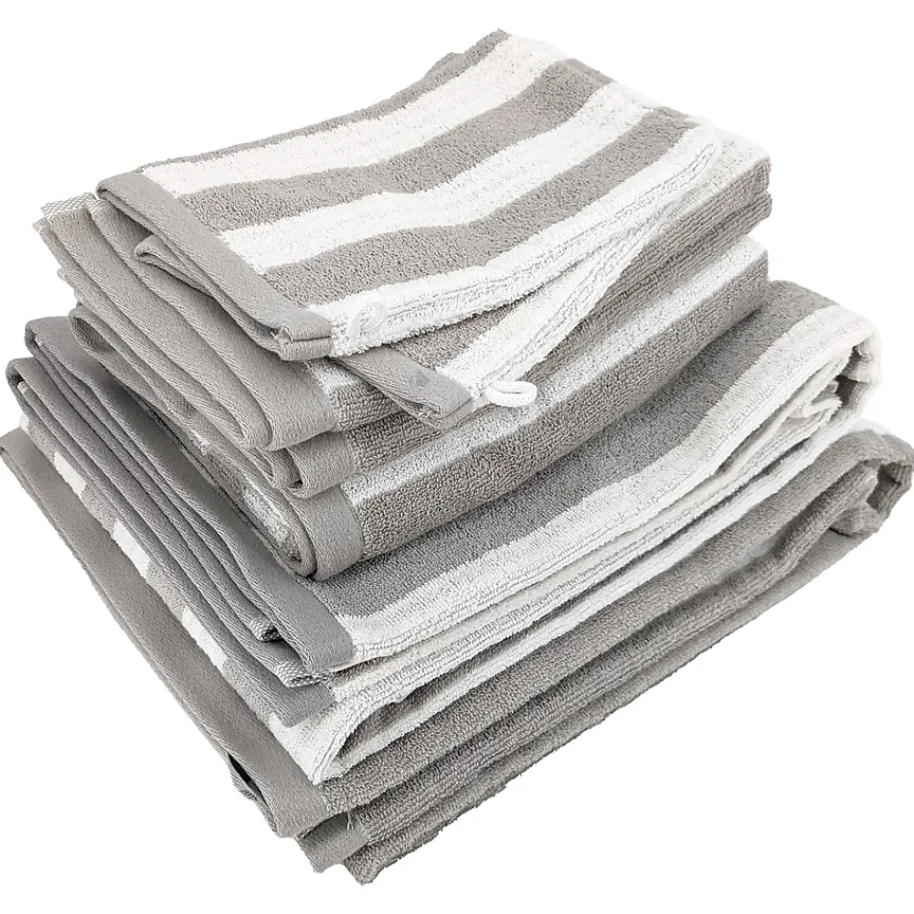 Serviette De Bain|Linnea Parure de bain coton collection EFFICIENCE STRIPES 7 pièces gris lunar