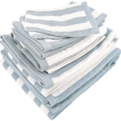 Serviette De Bain|Linnea Parure de bain coton collection EFFICIENCE STRIPES 7 pièces bleu capri