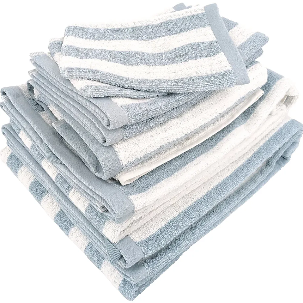 Serviette De Bain|Linnea Parure de bain coton collection EFFICIENCE STRIPES 7 pièces bleu capri