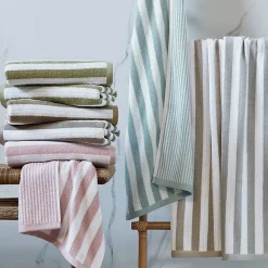 Serviette De Bain|Linnea Parure de bain coton collection EFFICIENCE STRIPES 7 pièces bleu capri