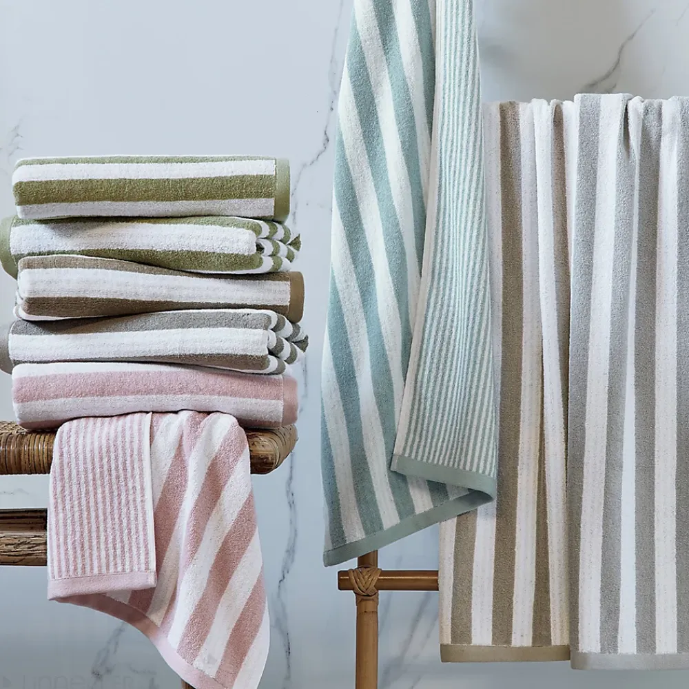 Serviette De Bain|Linnea Parure de bain coton collection EFFICIENCE STRIPES 7 pièces bleu capri