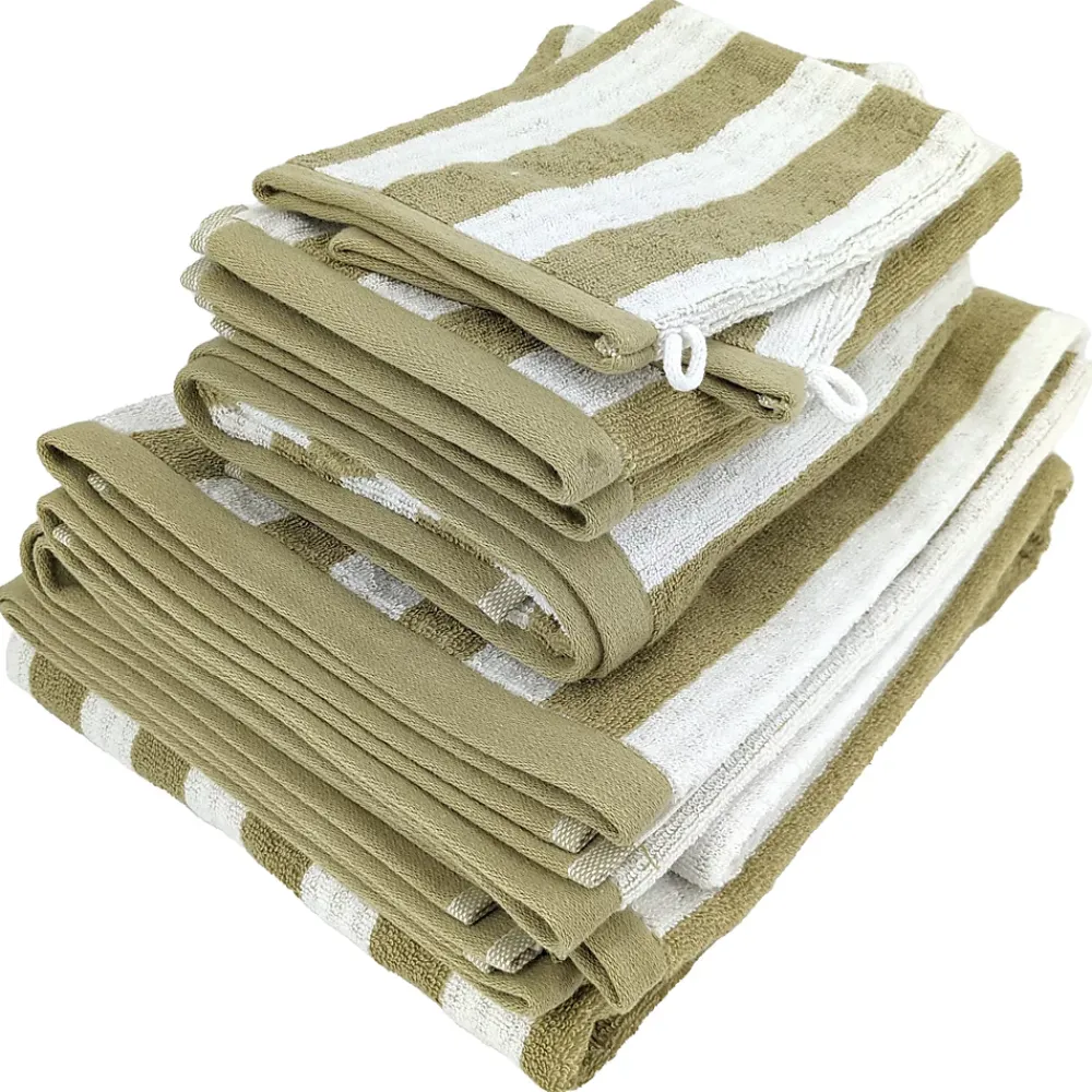 Serviette De Bain|Linnea Parure de bain coton collection EFFICIENCE STRIPES 7 pièces vert olive