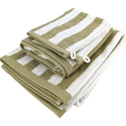 Serviette De Bain|Linnea Parure de bain coton collection EFFICIENCE STRIPES 4 pièces vert olive